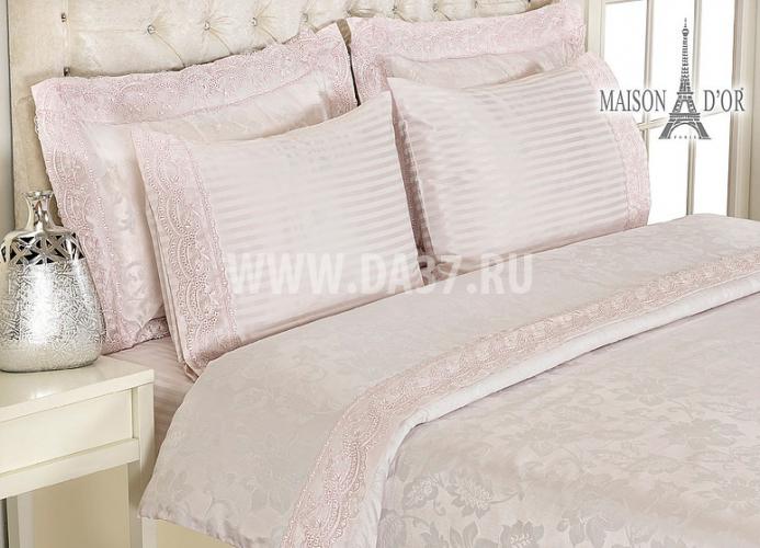 Постельное белье Бамбу-Жаккард с гипюром розовый
